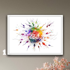 Human Fertilization Egg and Sperm Wall Art Framed Watercolor Print Fertility Clinic Poster Reproductive Center Decor Insemination Conception