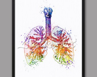 DIGITAL DOWNLOAD Lungs Wall Art Anatomy Poster Watercolor Print Anatomical Decor Surgery Gift Medical Art Doctor Office Colorful Science Art