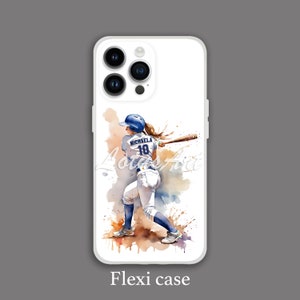 iPhone Sport Hülle Mädchen Baseball Batter Personalisiert mit Name und Nummer Aquarell Kunstdruck Samsung Hülle Freundin Geschenk