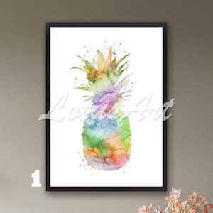 Watercolor Pineapple Print: Tropical Kitchen Art Poster