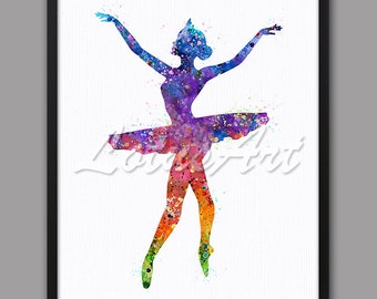 Impresión de acuarela de bailarina: Decoración de habitación infantil de ballet (Descarga digital, archivo JPG tamaño A4)
