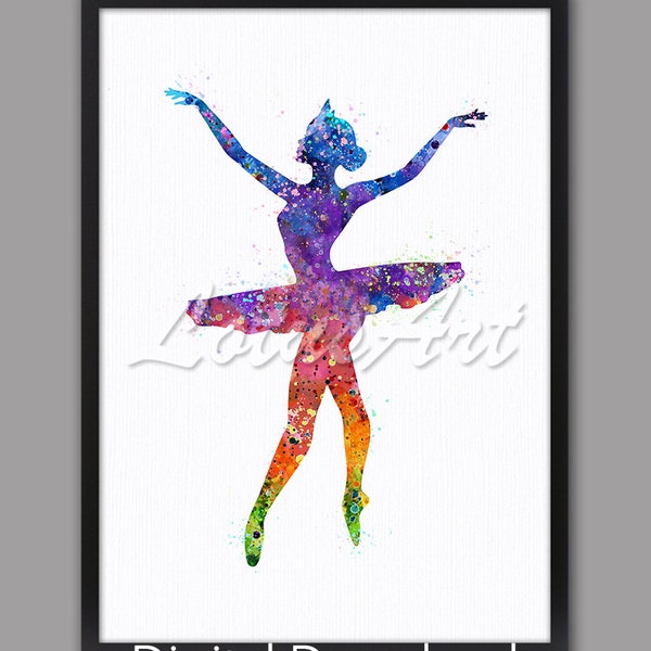 Ballerina Wall Art Print Watercolor Ballet Dancer Nursery Art Girl Room Decor Gift for Her Painting Dancer Gift Office Gift DIGITAL DOWNLOAD