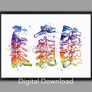 DIGITAL DOWNLOAD Vertebrae Art Cervical Thoracic Lumbar Watercolor Medical Wall Home Decor Anatomical Chiropractor Gift Orthopedics