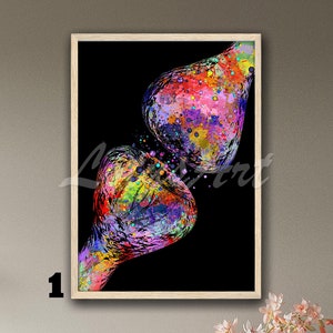 Synapse Receptor Science Framed Art Black Background Watercolor Print Anatomy Poster Brain Nerve Cell Neuroscience Neurology Medical Biology