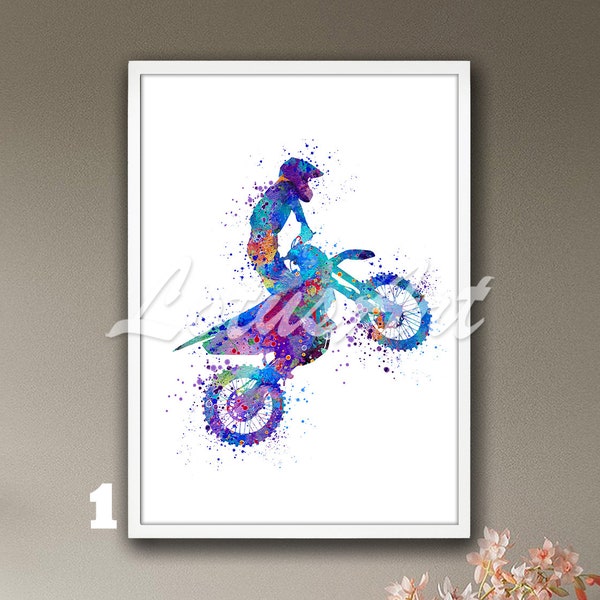 Motocross Wall Art Motorcycle Watercolor Painting Print Sports Poster Boys Room Decor Kids Gifts Personalised Dirt Bike Art