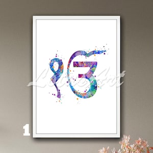 Ek Onkar Symbol Watercolor Print: Sikhism Art, Meditation Decor