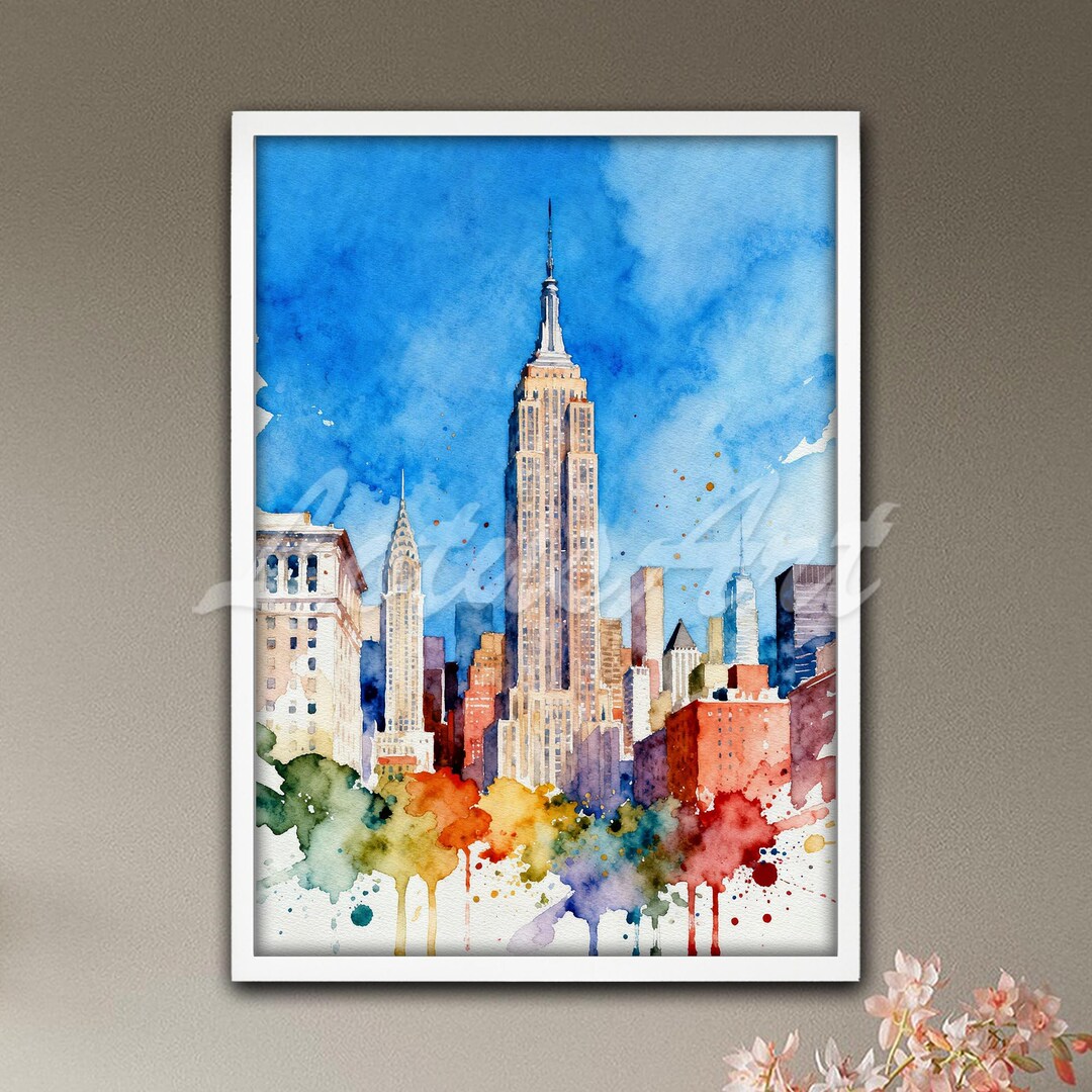 New York Skyline Watercolor Painting Art Print: NYC Cityscape Wall Art ...