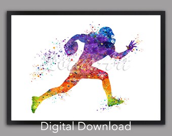 Impresión artística en acuarela de un jugador de fútbol americano (descarga digital)
