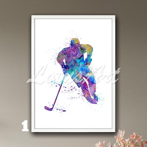 Ice Hockey Boy Wall Art Painting Winter Sports Poster Watercolor Framed Print Nursery Art Boys Room Decor Personalised Gifts