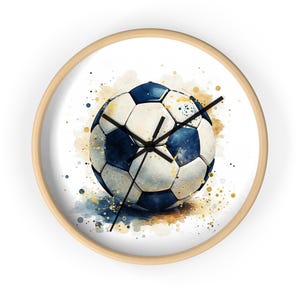 Soccer Ball Watercolor Wall Clock Decor: Kids or Game Room Gift