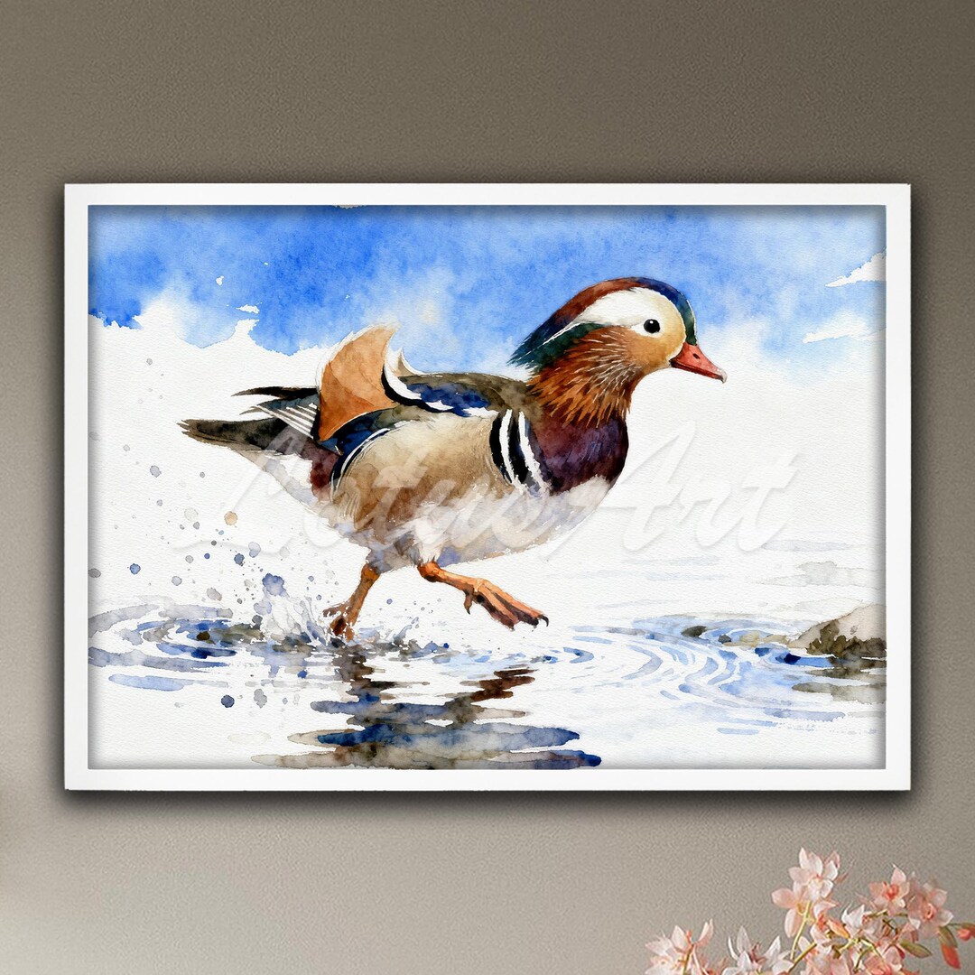 Mandarin Duck Watercolor Painting Poster: Exotic Bird Wall Art ...