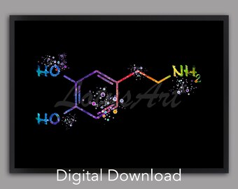 Dopamine Molecule Watercolor Art Print: Science Gift (Digital Download)