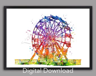 Ferris Wheel Art Watercolor Kids Room Decor Kids Painting Gift DIGITAL DOWNLOAD