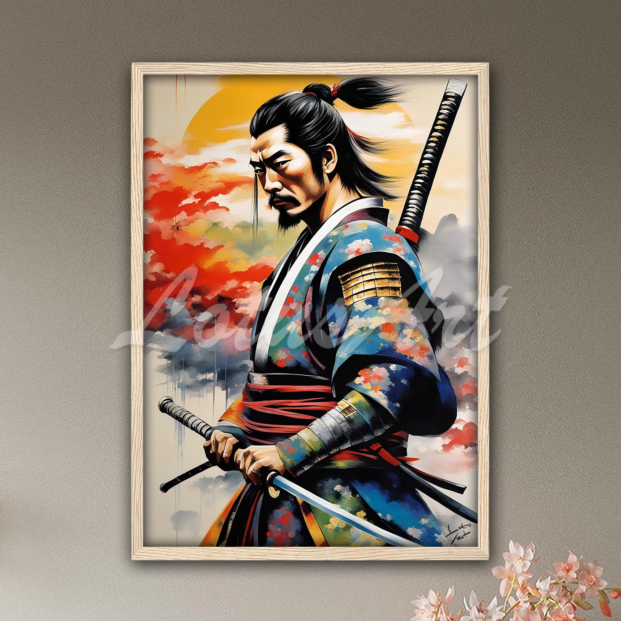 Samurai Warrior Wall Art Print: Japanese Samurai Decor, Bushido Artwork ...