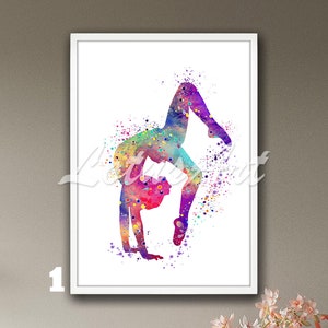 Turnerin Tumbling Wand Kunst Aquarell Druck Malerei Sport Poster Kinderzimmer Kunst Illustration Mädchen Raum Dekor personalisierte Geschenke