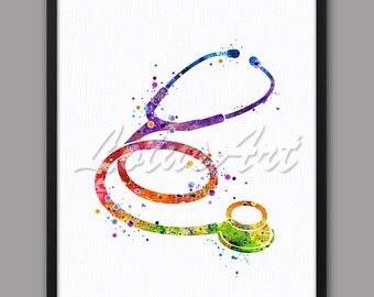Stethoscope Watercolor Art Digital Download: Medical Wall Decor, Doctor Nurse Gift, Healthcare Worker Poster