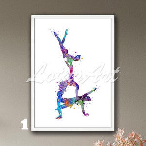 Acrobatic Gymnastics Trio Painting Watercolor Art Print Female Sport Poster Illustration Nursery Art Girls Room Decor Personalised Gifts