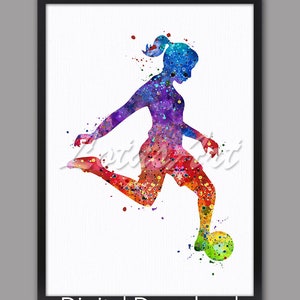 DIGITAL DOWNLOAD Girl Soccer Player Print Football Watercolor Print Sports Poster Nursery Art Girls Room Decor Soccer Poster Soccer Print