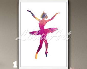 Ballet Girl Watercolor Art Print: Elegant Ballerina Poster, Dance Studio Decor