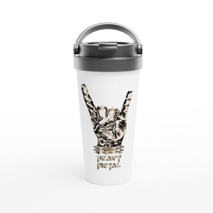Tazza da viaggio in acciaio inossidabile con cartello Heavy Metal, regalo artistico per musica rock, tazza artistica personalizzata