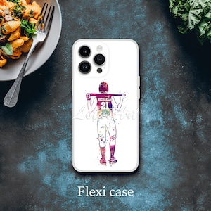 iPhone Hülle Mädchen Baseball Batter Personalisiert mit Name und Nummer Softball Spieler Aquarell Kunstdruck Samsung Hülle Freundin Sport Geschenk