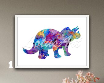 Dinosaur Triceratops Wall Art Watercolor Print Nursery Wall Decor