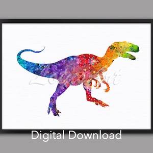 DIGITAL DOWNLOAD Raptor Dinosaur Kids Room Wall Art Watercolor Print Wild Animals Nursery Decor Dinosaur Poster Dino Gift Home Decor