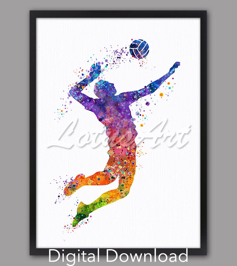 Volleyball Boy Watercolor Art Print: Sport Poster (digital