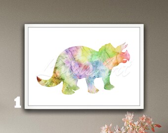 Triceratops Dinosaur Wall Art Watercolor Print Nursery Wall Decor