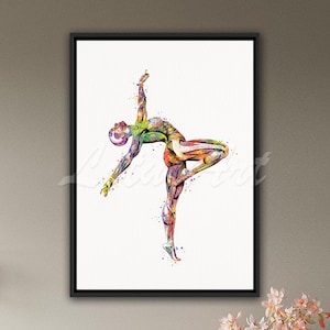May include: A watercolor painting of a person in a ballet pose. The person's muscles are visible and are painted in different colors. The background is white.