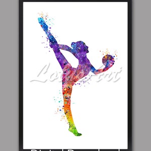 DIGITAL DOWNLOAD Rhythmic Gymnastics Ball Art Watercolor Sports Poster Home Decor Nursery Art Girls Room Decor Rhythmic Gymnastics Gifts