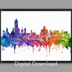 DIGITALE DOWNLOAD DNA Albany Aquarel City Skyline Art Poster Travel Print Home Decor Canvas Woonkamer Decor Illustratie Schilderij Geschenken