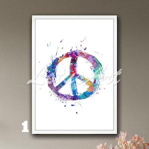 Watercolor Peace Sign Print: Hippie Home Decor, Urban Art Poster