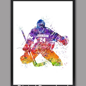Boy Ice Hockey Goalie Watercolor Art Print Male Personalized Sports Poster Nursery Art Boys Room Decor MADE TO ORDER Digital Download
