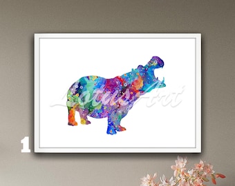 Hippo Wall Art Framed Print Hippopotamus Gifts Home Decor Watercolor Wild African Animals Nursery Poster Personalised Kids Room Gift