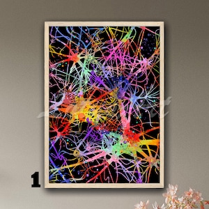 Neurons Brain Framed Wall Art Neurology Neuron Cell Medical Anatomy Watercolor Print Biology Gift Neural Network Anatomical Black Background
