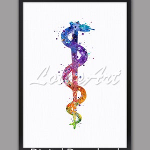 Rod of Asclepius Watercolor Print: Medical Office Decor (Digital Download)