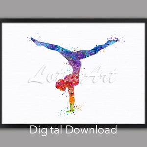 DIGITAL DOWNLOAD Girl Gymnastics Tumbling Watercolor Art Home Decor Nursery Art Sports Poster Gymnast Gifts Teenager Gifts Office Gift