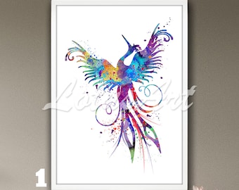 Phoenix Wall Art Watercolor Print Nursery Framed Poster
