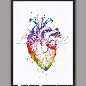DIGITAL DOWNLOAD Herz Anatomie Wandkunst Aquarell Druck Anatomische Herzchirurgie Geschenk Medizinische Kunst Medizin Büro Dekor Arzt Geschenk