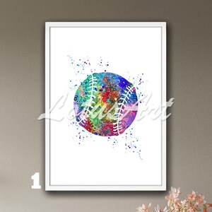Framed Baseball Watercolor Print: Sports Kids Room Decor