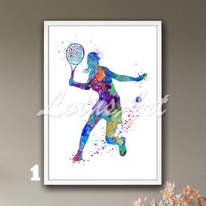 Tennisspieler Wand Kunst Aquarell Druck Kinderzimmer Sport Poster Mädchen Zimmer Dekor Malerei personalisierte Geschenke