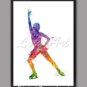 Figure Skating Girl Watercolor Print: Winter Sports Art (Digital Download)