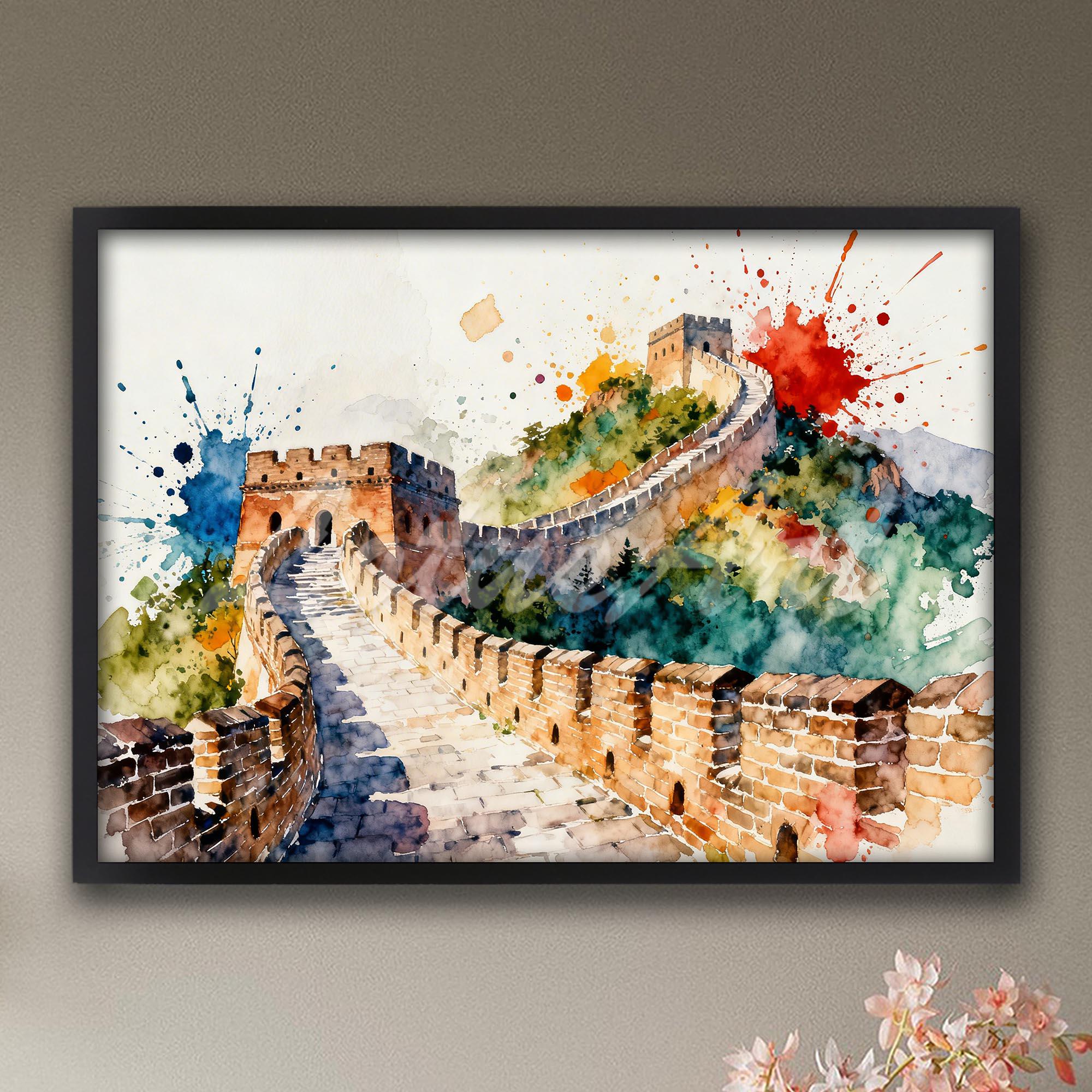 Wall of China Art Painting: Chinese Landscape Watercolor Wall Decor - Etsy