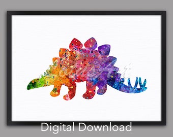 Watercolor Stegosaurus Print: Kids Dinosaur Wall Art (Digital Download)