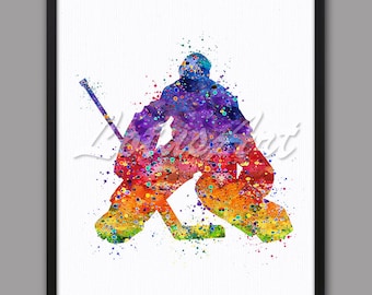 Ice Hockey Goalie Watercolor Art Print: Boys Room Decor (Digital Download)