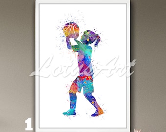Girls Basketball Watercolor Print: Personalized Sports Poster