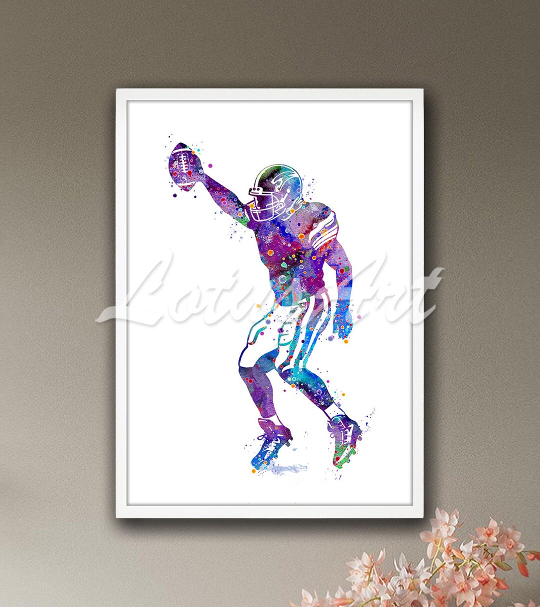 American Football Art Print Framed Watercolor Wall Decor Mens Sports ...