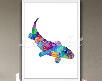 Koi Fish Watercolor Print: Nautical Coastal Wall Art