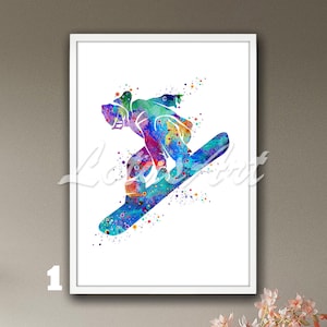 Snowboard Wall Art Winter Sports Framed Poster Snowboarding Print Personalised Custom Gifts Watercolor Painting Home Decor Girls Room Decor